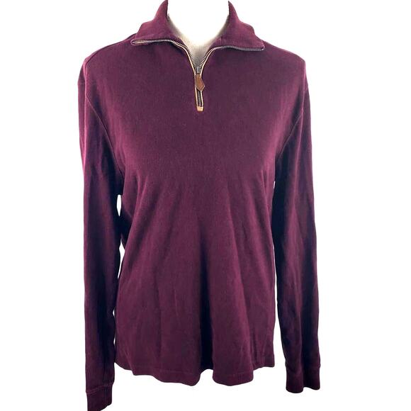 Polo Ralph Lauren Wine 1/4 Zip Collared V-Neck Elbow Patch Long Sleeve Sweater S - Picture 1 of 12